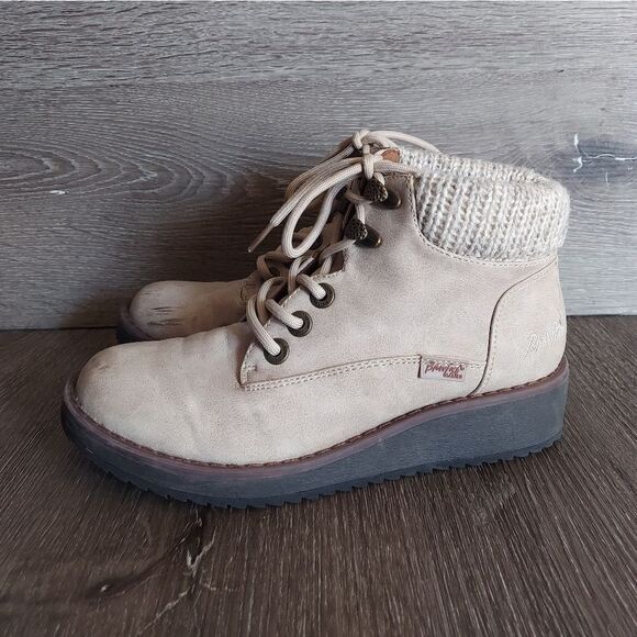 Blowfish MALIBU Boots Women's Comet Beige/Knit Tops Wedge Size 7 Lace-Up - Picture 4 of 11